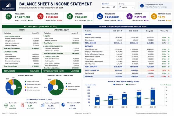 Balance sheet and income statement screenshot